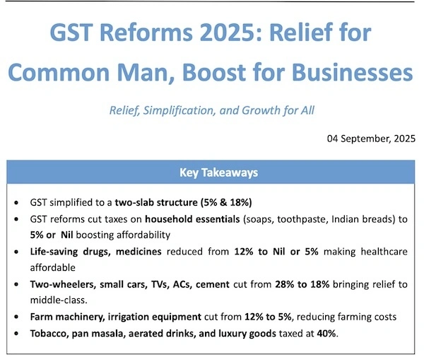 GST Reforms 2025 overview: benefits for common citizens and businesses – official government announcemet
